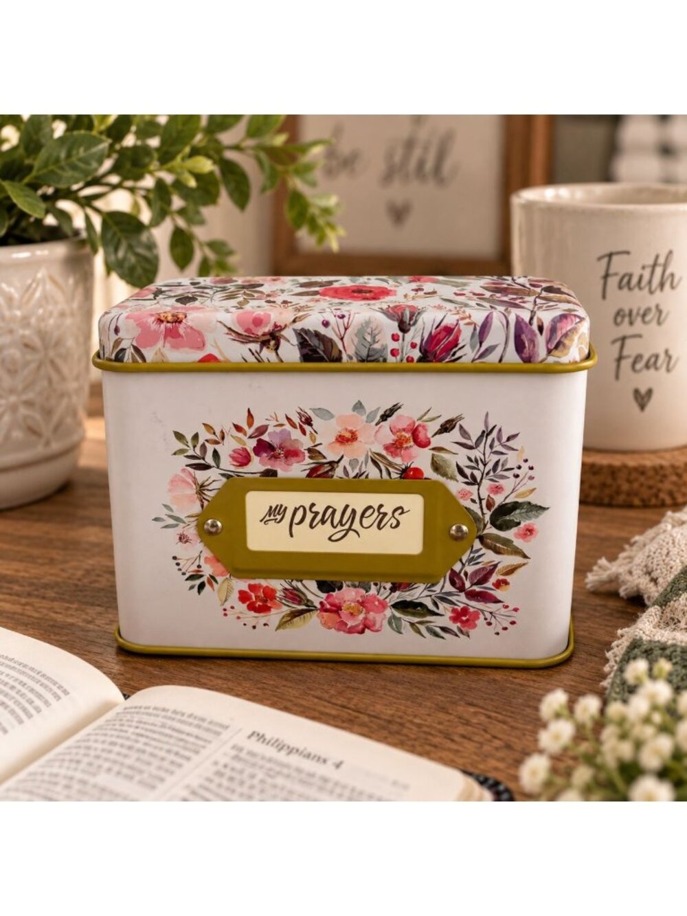 My Prayers Floral Tin Box With Cards Christian Art Gifts TIN009